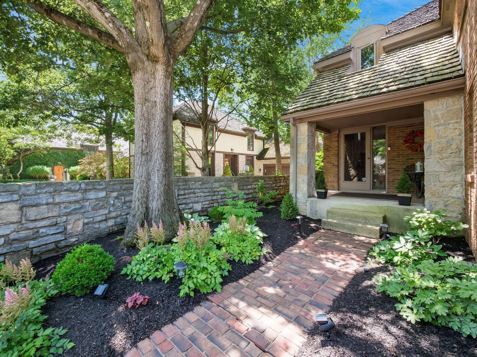 covered from porch, brick walkway