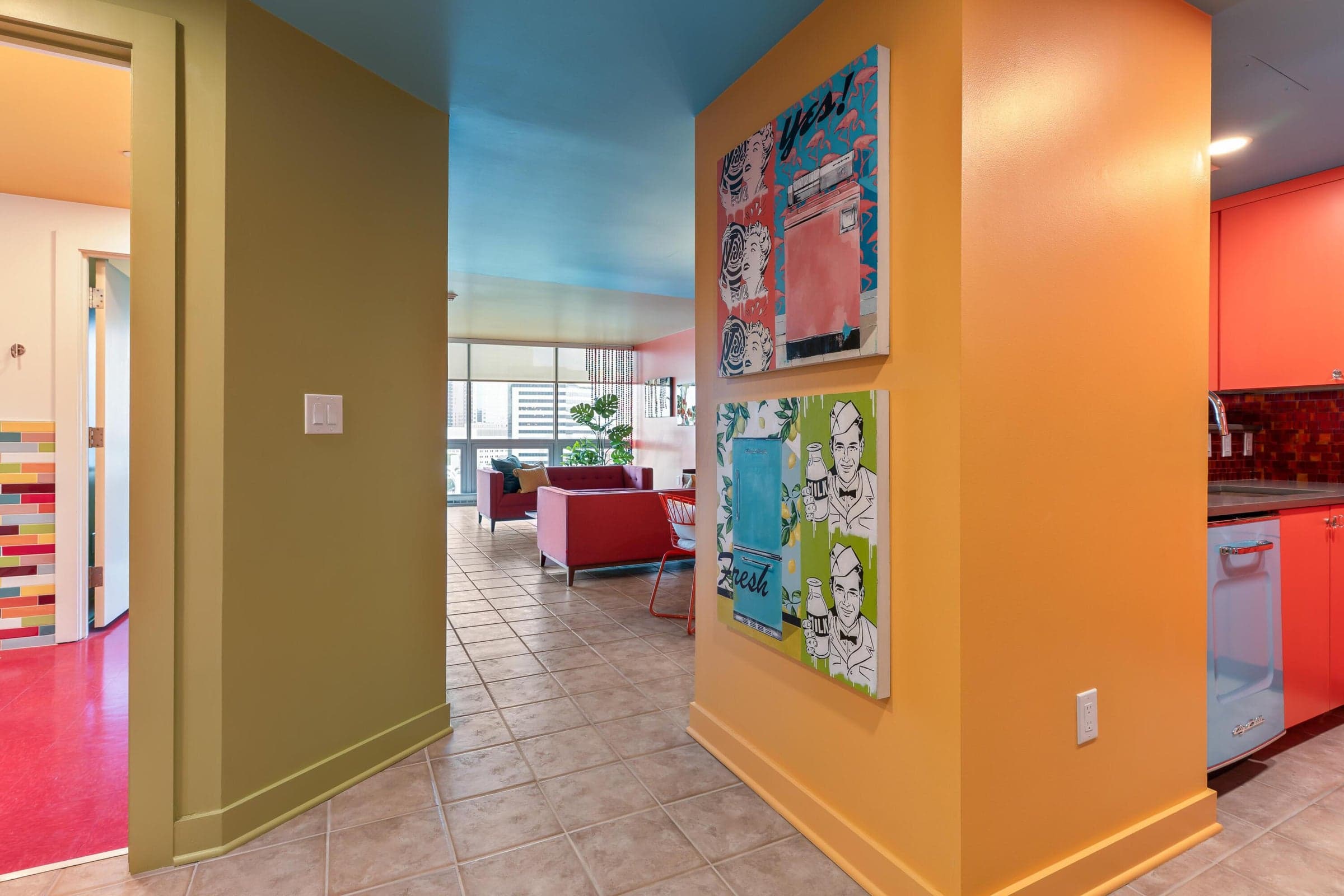 Colorful entry with a bold, artistic personality. 8'5 x 9'6 ( + - )