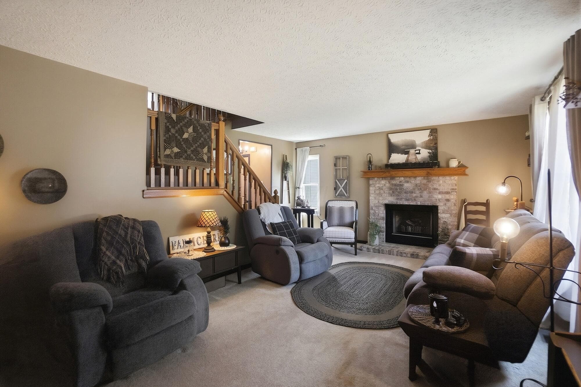 well maintained wood burning fireplace