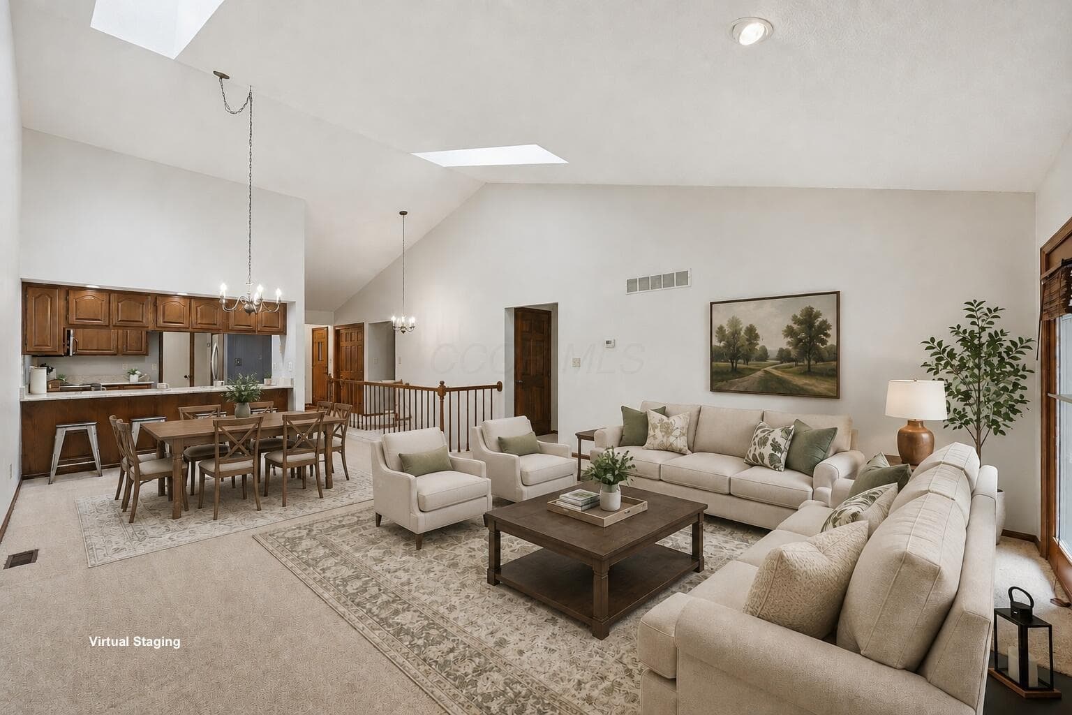 Vaulted ceilings with skylights, new carpet and breakfast bar area