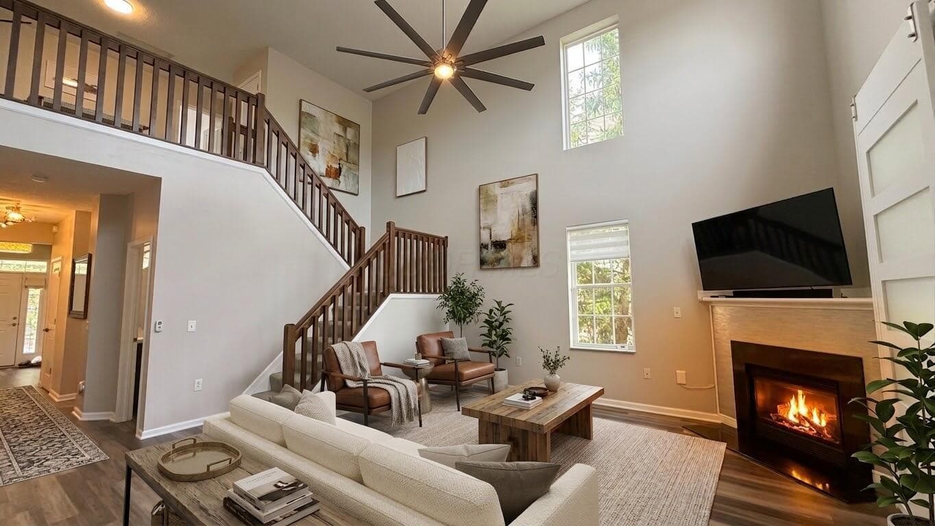 Virtually staged 2 story great room