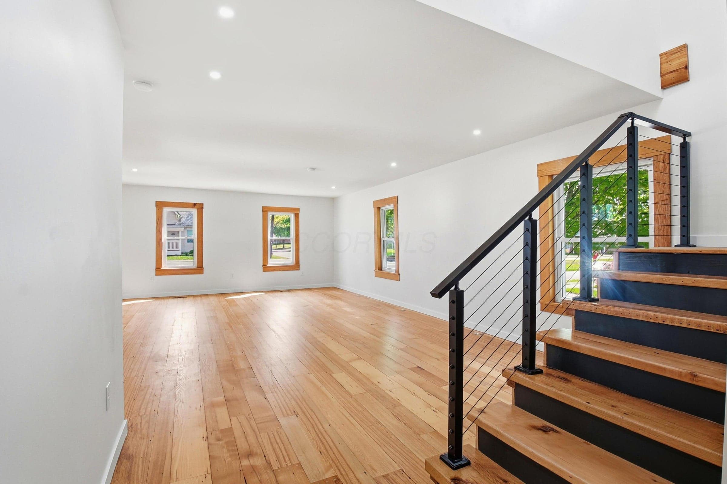 Wood stair treads constructed from original wood from floor joists