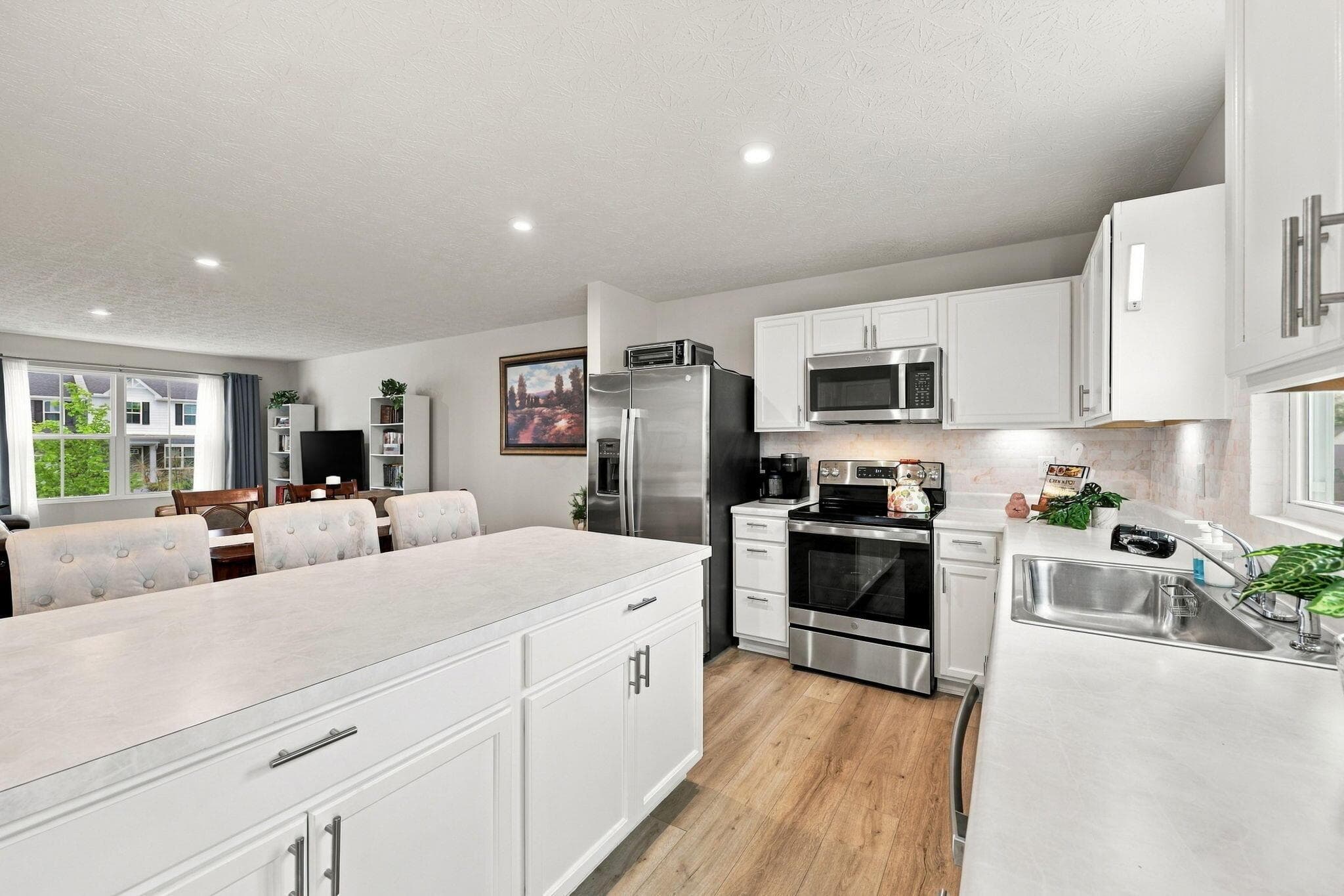 Kitchen with large center island.