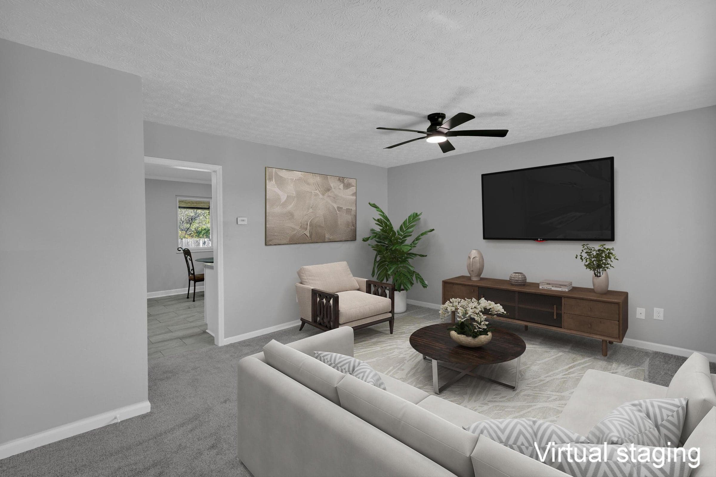 Upon entry into the home, you'll be greeted by upgraded ceiling fan/light fixture, new flooring, and neutral decor!