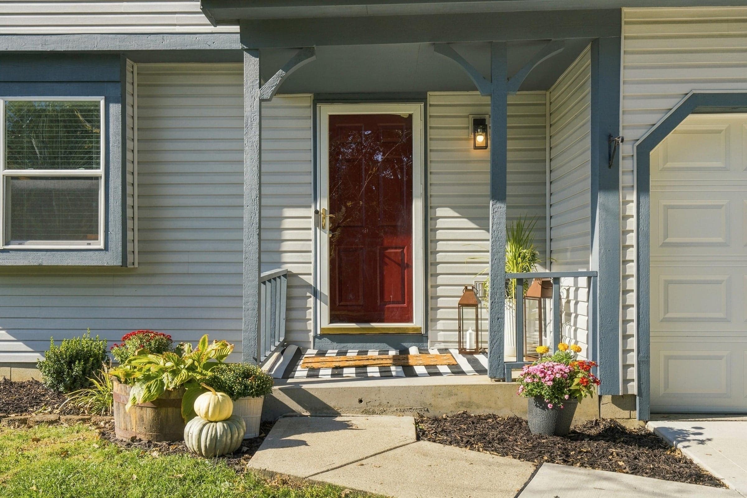 Covered front porch- freshly painted
