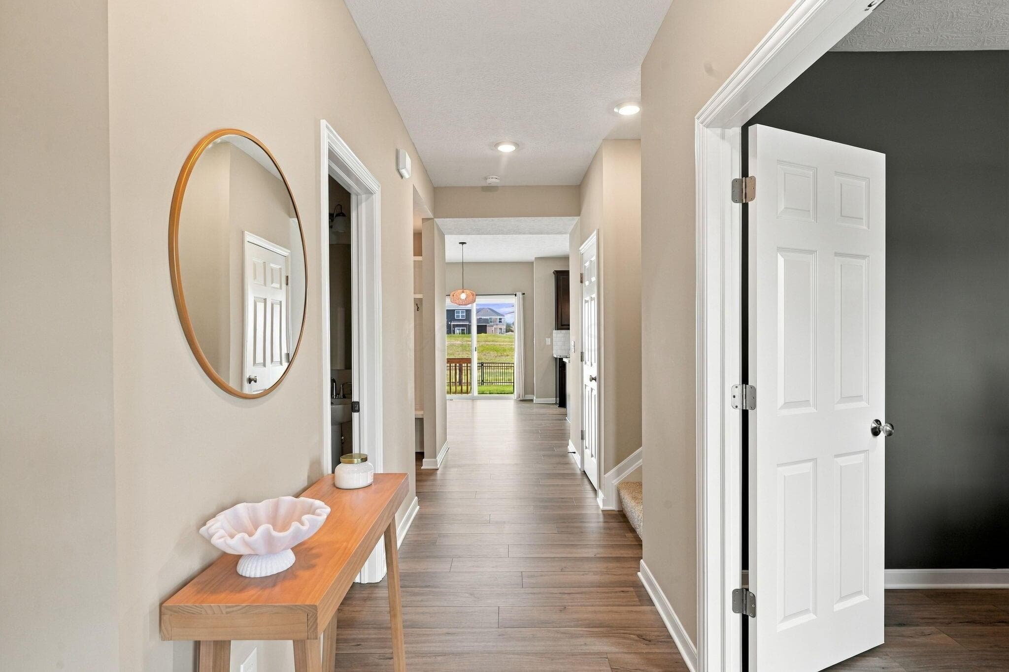 Open floor plan, Wood vinyl water proof flooring.